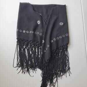 Y2K 90s Whimsigoth Fairy Grunge Goth Fringe Shawl Wrap Daisy Silver Black Floral